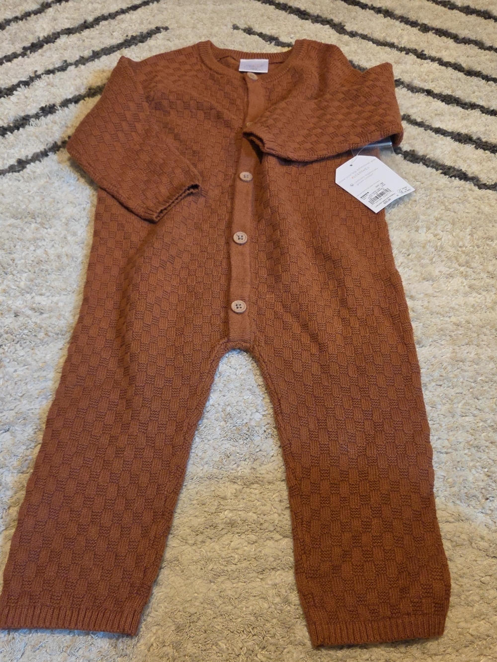 Rust Brown Knit Button-Front Baby Footie One-Piece